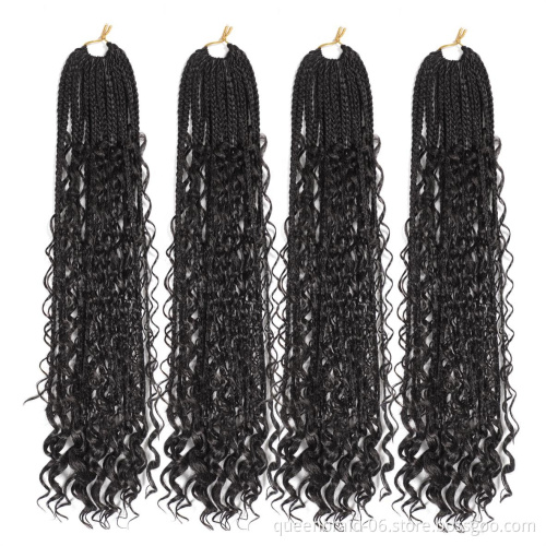 Goddess Box Braids Crochet Hair Curly Ends Ombre Synthetic Bohemian Braiding Hair Extensions Pre-looped Box Braiding for Women